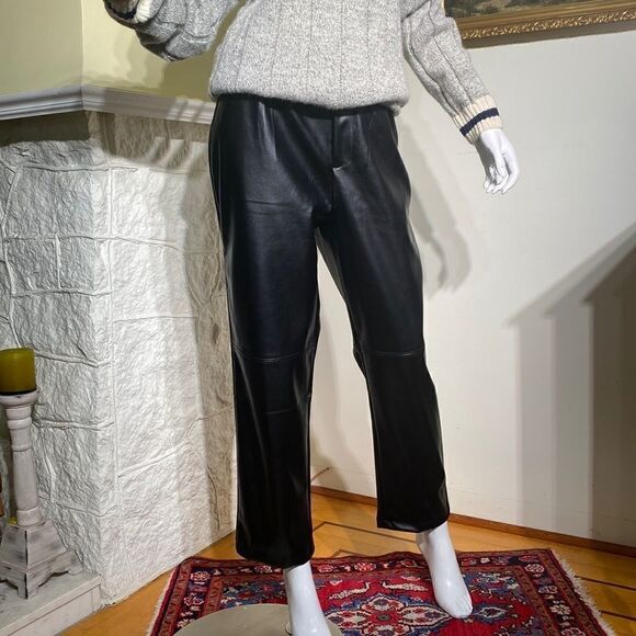 NWT Halston Faux Leather Retro Style High Waisted Pleated Trousers - Picture 2 of 16